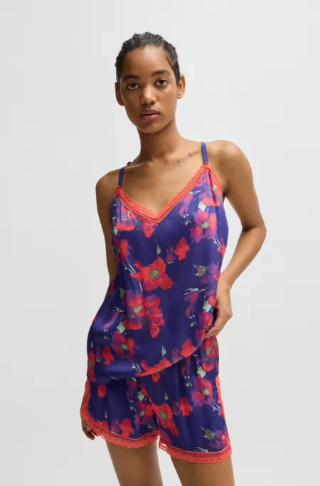 Lace-trim pajama vest in satin