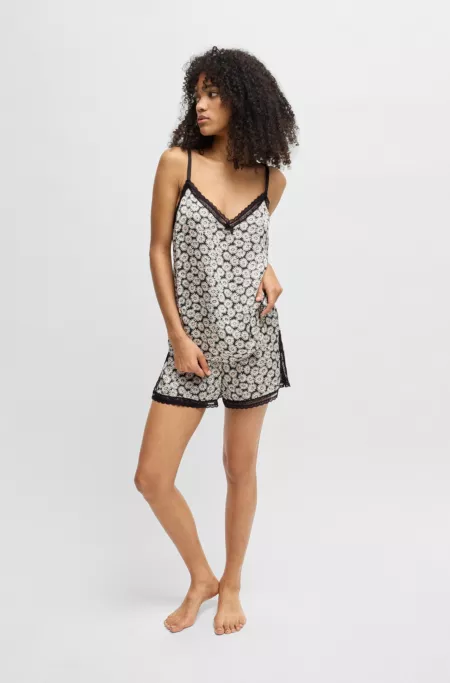 Lace-trim pajama vest in satin