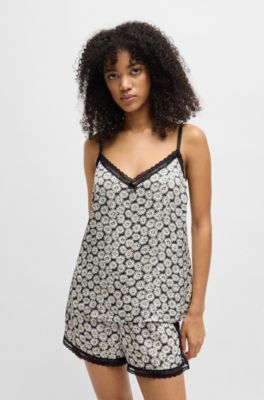 D&eacute;bardeur de pyjama en satin avec finitions en dentelle, Fantaisie