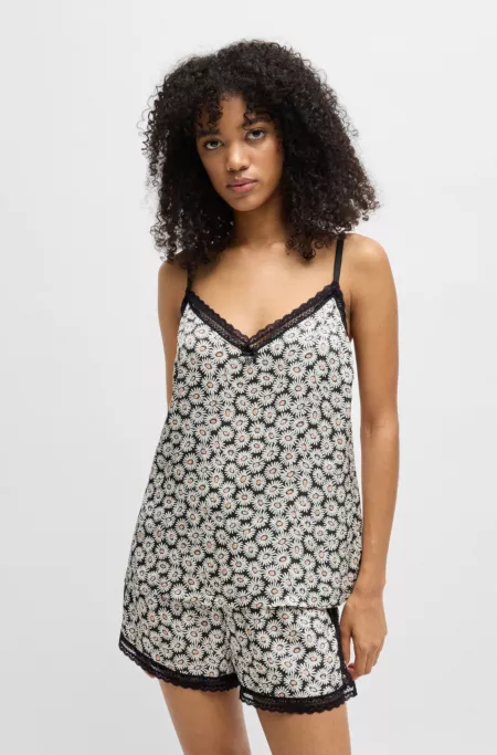 Lace-trim pajama vest in satin