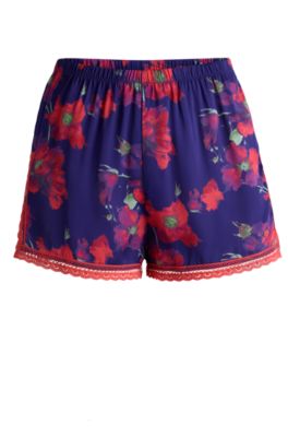 Short de pyjama en satin avec finitions en dentelle, Fantaisie