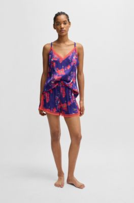 Short de pyjama en satin avec finitions en dentelle, Fantaisie