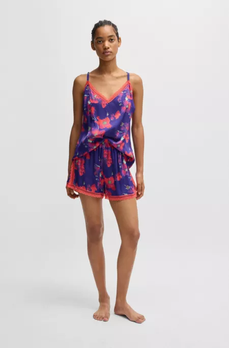 Lace-trim pajama shorts in satin