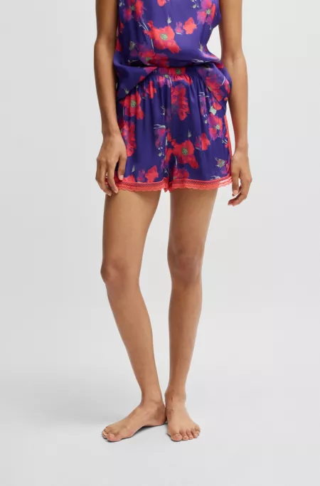 Lace-trim pajama shorts in satin