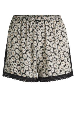 Short de pyjama en satin avec finitions en dentelle, Fantaisie