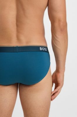 Three-pack of logo-waistband briefs in stretch cotton, Patterned