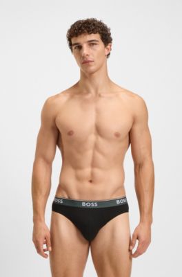 Three-pack of logo-waistband briefs in stretch cotton, Patterned