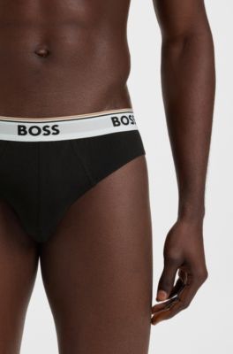 Three-pack of logo-waistband briefs in stretch cotton, Patterned