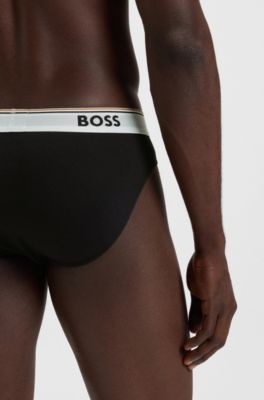 Three-pack of logo-waistband briefs in stretch cotton, Patterned