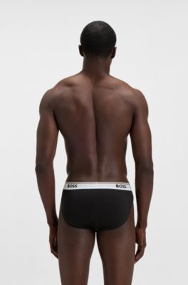 Three-pack of logo-waistband briefs in stretch cotton, Patterned