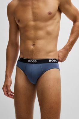 Three-pack of logo-waistband briefs in stretch cotton, Patterned