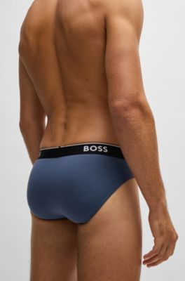 Three-pack of logo-waistband briefs in stretch cotton, Patterned