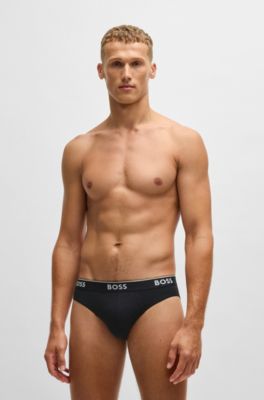 Three-pack of logo-waistband briefs in stretch cotton, Patterned