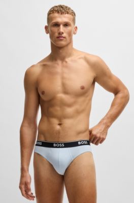 Three-pack of logo-waistband briefs in stretch cotton, Patterned