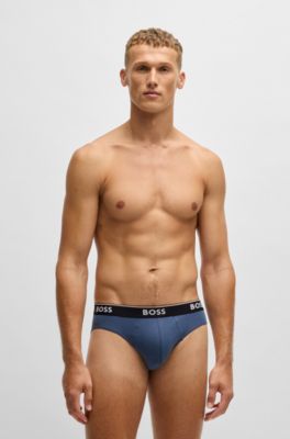 Three-pack of logo-waistband briefs in stretch cotton, Patterned