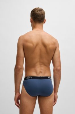 Three-pack of logo-waistband briefs in stretch cotton, Patterned