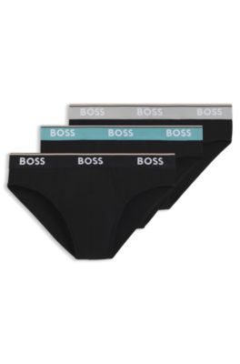 Three-pack of logo-waistband briefs in stretch cotton, Patterned
