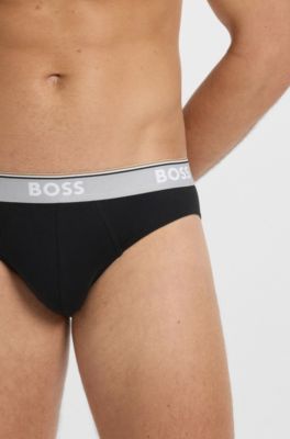 Three-pack of logo-waistband briefs in stretch cotton, Patterned