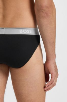Three-pack of logo-waistband briefs in stretch cotton, Patterned