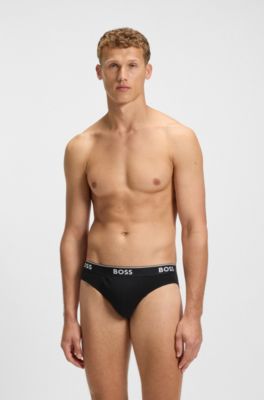 Three-pack of logo-waistband briefs in stretch cotton, Patterned