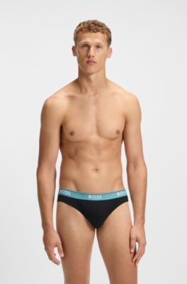 Three-pack of logo-waistband briefs in stretch cotton, Patterned
