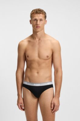 Three-pack of logo-waistband briefs in stretch cotton, Patterned