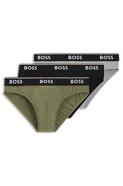 Paquete de tres calzoncillos slip de algodón elástico con logos en la cintura