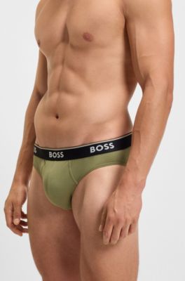 Three-pack of logo-waistband briefs in stretch cotton, Patterned