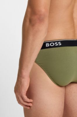 Three-pack of logo-waistband briefs in stretch cotton, Patterned