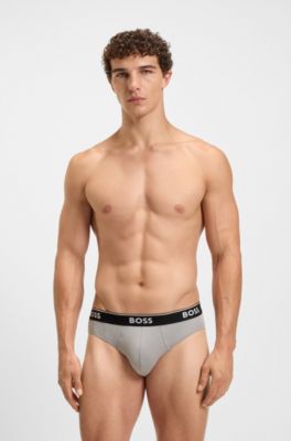 Three-pack of logo-waistband briefs in stretch cotton, Patterned