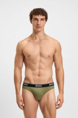 Three-pack of logo-waistband briefs in stretch cotton, Patterned