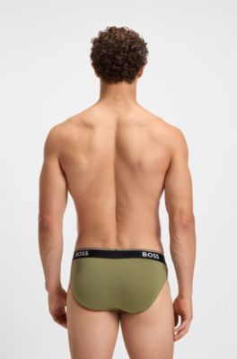 Three-pack of logo-waistband briefs in stretch cotton, Patterned