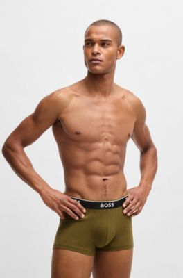 Three-pack of logo-waistband trunks in stretch cotton, Patterned