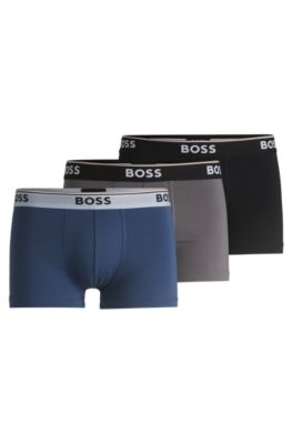 Three-pack of logo-waistband trunks in stretch cotton, Patterned