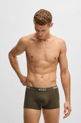 Three-pack of logo-waistband trunks in stretch cotton, Patterned
