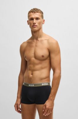 Three-pack of logo-waistband trunks in stretch cotton, Patterned