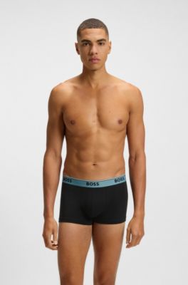 Three-pack of logo-waistband trunks in stretch cotton, Patterned