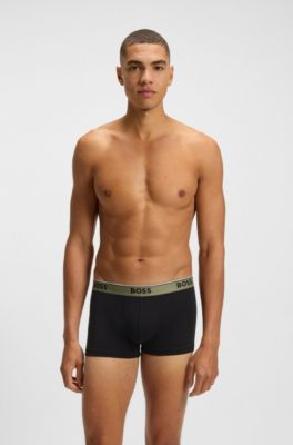 Lot de trois boxers courts en coton stretch avec taille logot&eacute;e, Fantaisie