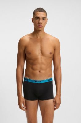 Lot de trois boxers courts en coton stretch avec taille logot&eacute;e, Fantaisie