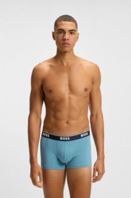 Three-pack of logo-waistband trunks in stretch cotton, Patterned