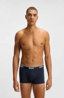Three-pack of logo-waistband trunks in stretch cotton, Patterned