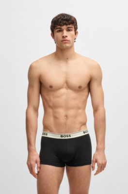 Lot de trois boxers courts en coton stretch avec taille logot&eacute;e, Fantaisie