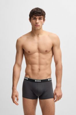 Three-pack of logo-waistband trunks in stretch cotton, Patterned