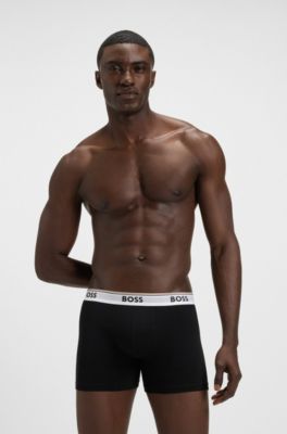 Three-pack of logo-waistband boxer briefs in stretch cotton, Patterned