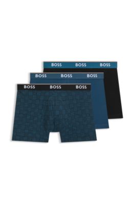 Three-pack of logo-waistband boxer briefs in stretch cotton, Patterned