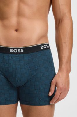 Three-pack of logo-waistband boxer briefs in stretch cotton, Patterned