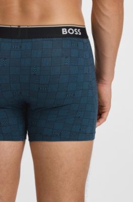 Three-pack of logo-waistband boxer briefs in stretch cotton, Patterned