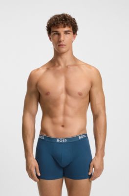 Three-pack of logo-waistband boxer briefs in stretch cotton, Patterned