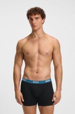 Lot de trois boxers longs en coton stretch avec logos, Fantaisie