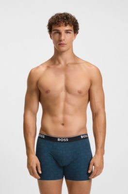 Three-pack of logo-waistband boxer briefs in stretch cotton, Patterned